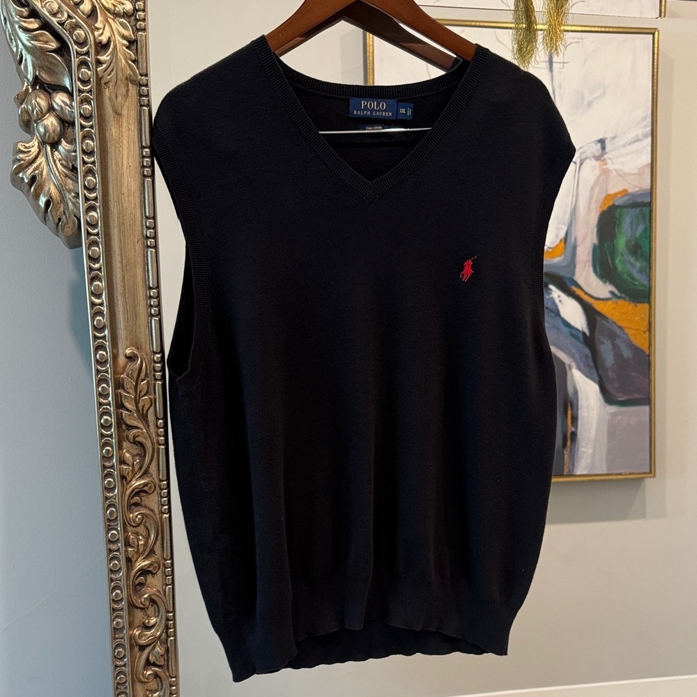 Polo by Ralph Lauren Black V-Neck Sweater Vest with Red Pony